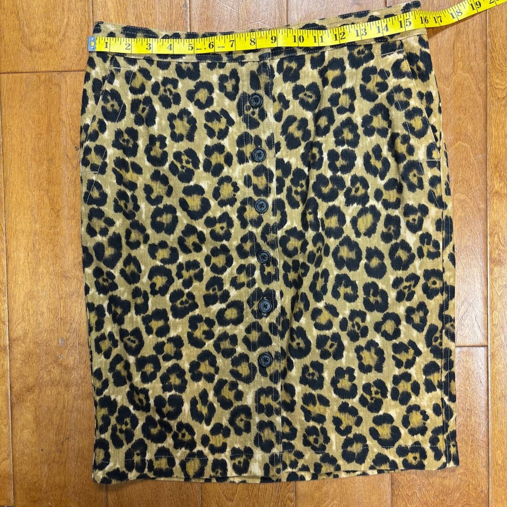 Lauren Ralph Lauren Linen Blend Skirt Size 6P Petite Button Pencil Leopard - Picture 8 of 9